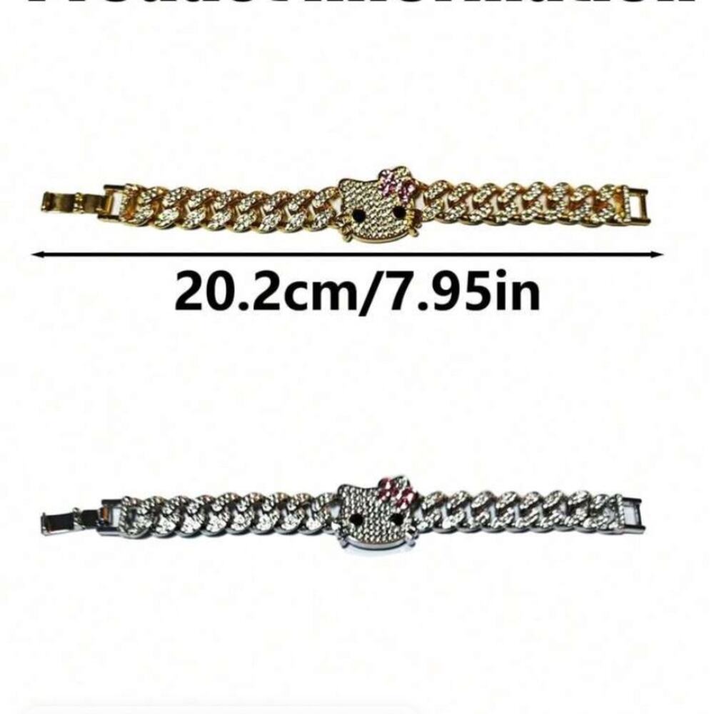 Silver Hello Kitty Rhinestone Bracelet Chain Link - Picture 5 of 5
